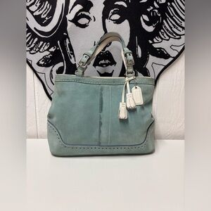 Coach Hamilton Aquamarine blue suede leather small carryall tote bag